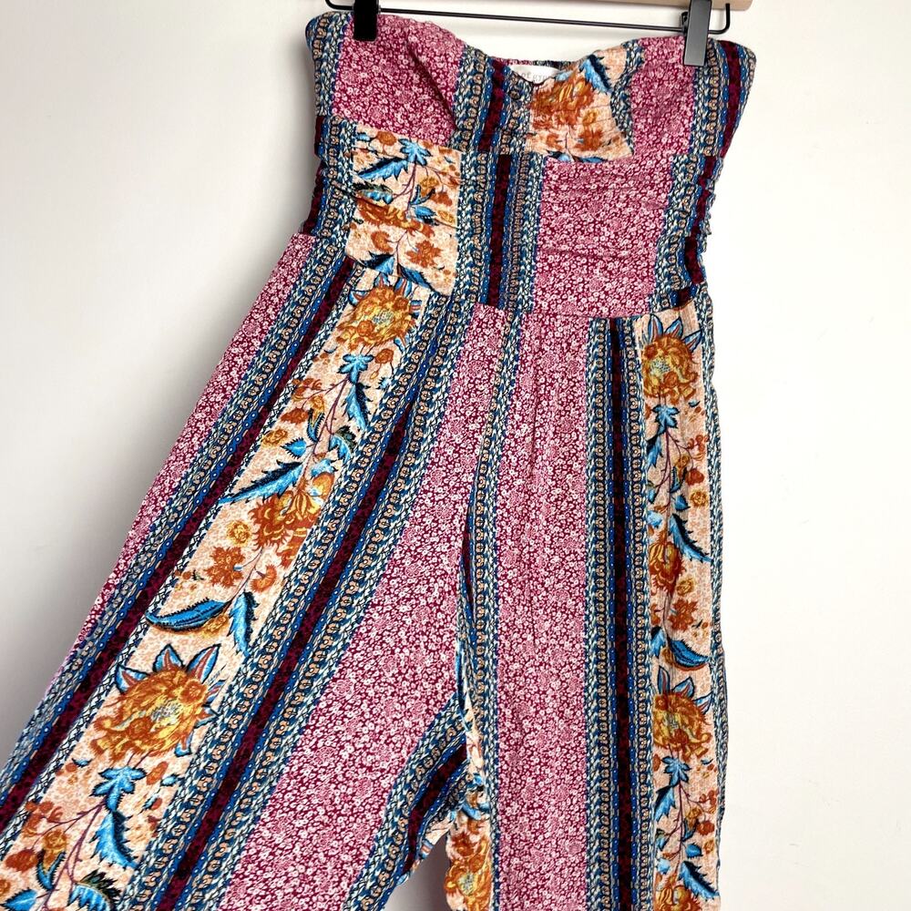 Boho Patchwork Jumpsuit Medium Strapless Wide Leg… - image 1